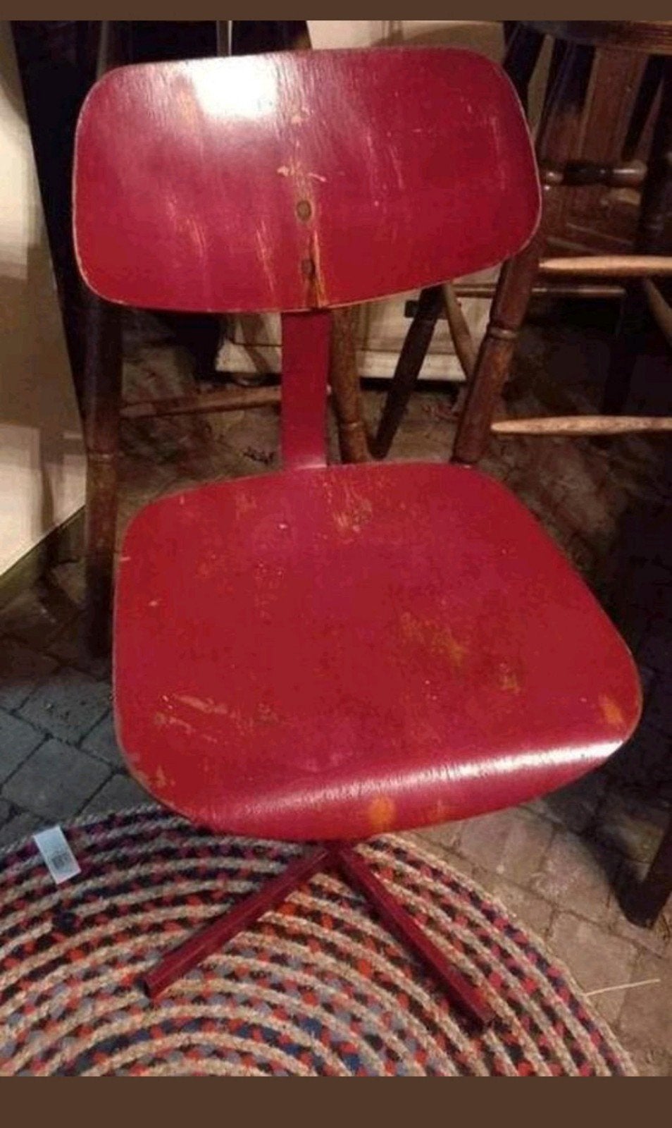 Vintage Rode Bureaustoel - Industriële Stijl, Antiek en Kunst, Antiek | Meubels | Stoelen en Banken, Ophalen of Verzenden