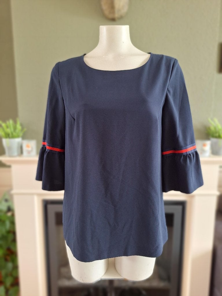Senso donker blauwe top met rood M 38, Maat 38/40 (M), Senso, Zo goed als nieuw, Lange mouw