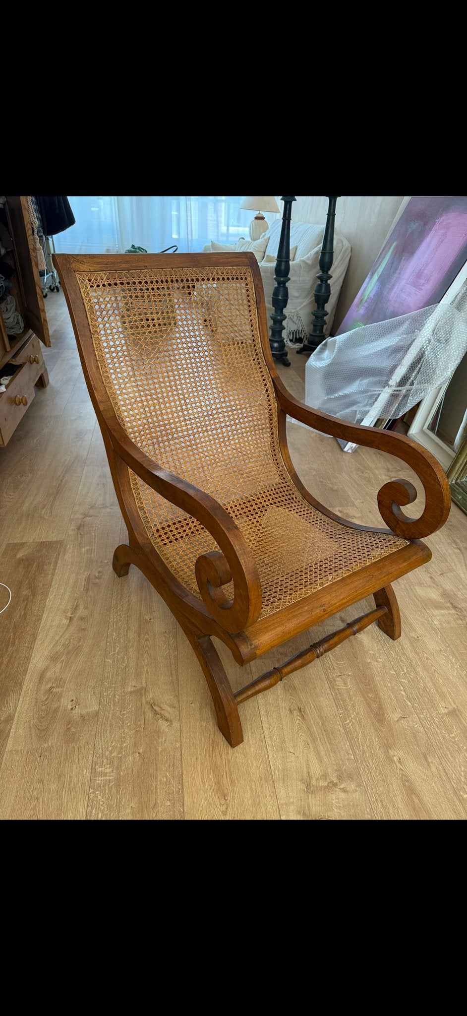 Antieke vintage houten rotan plantage stoel, Ophalen