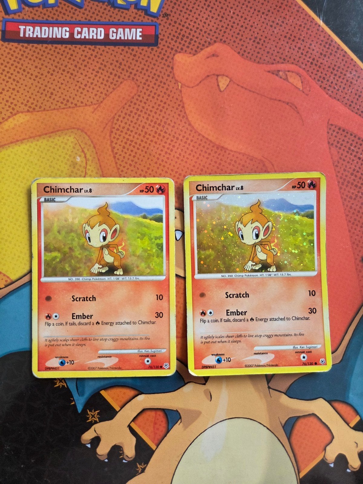 2x Chimchar (76/130) - holo + swirl & common, Hobby en Vrije tijd, Ophalen of Verzenden, Zo goed als nieuw, Losse kaart, Foil