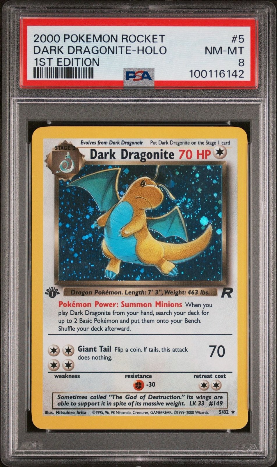Dark Dragonite 1st Ed Holo 5/82 - Team Rocket 2000 - PSA 8, Ophalen, Zo goed als nieuw