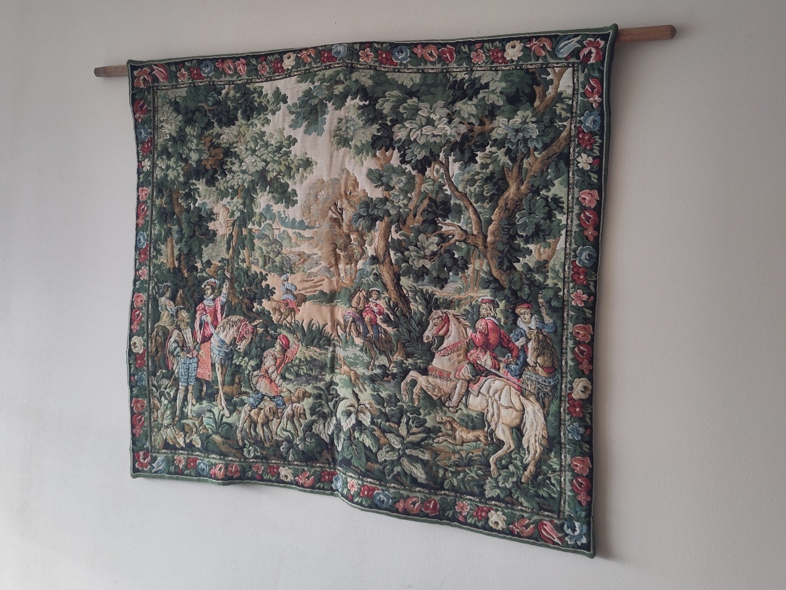 Vintage wandkleed Gobelin paarden kleed wanddecoratie barok, Gebruikt, ., Meerkleurig, Klassiek