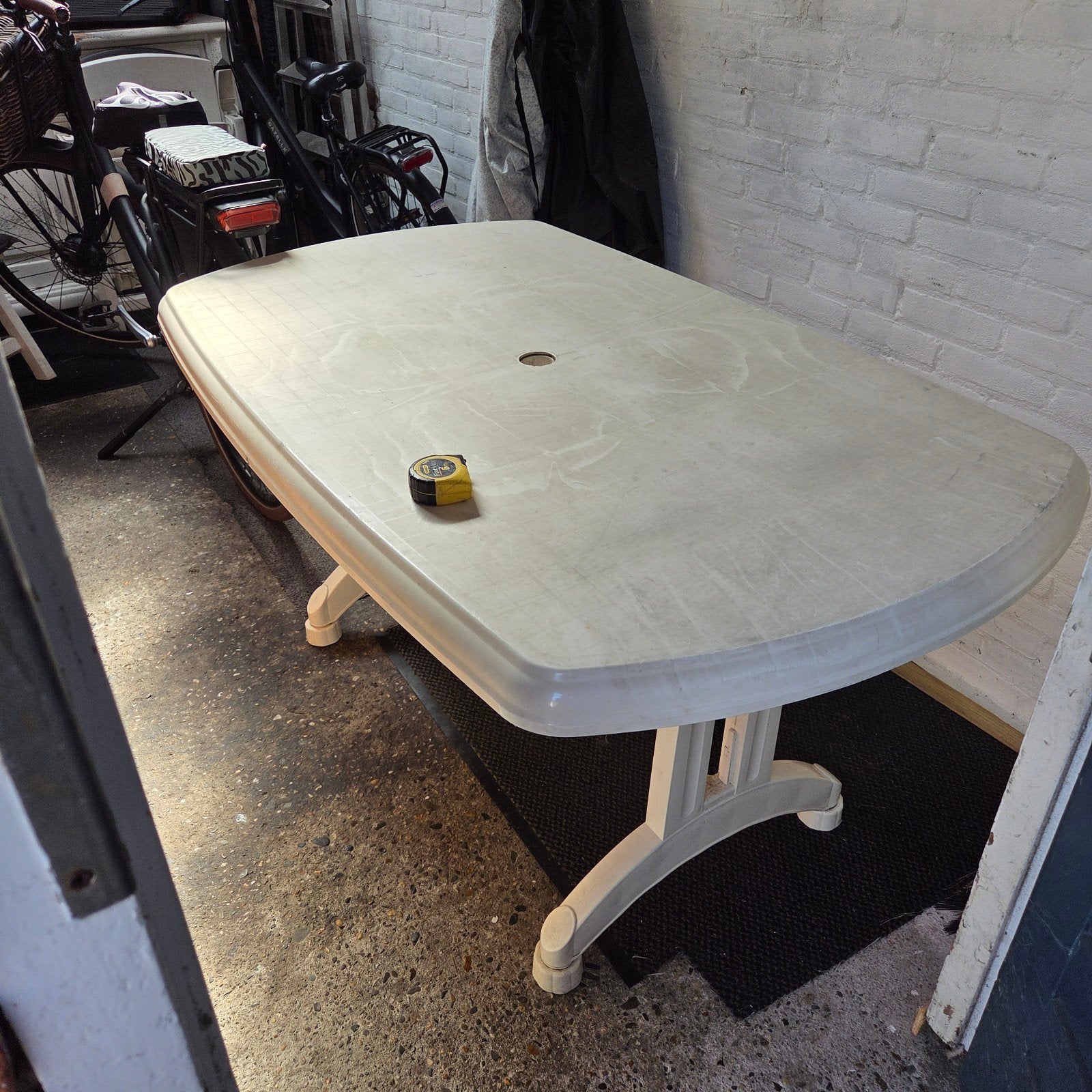 2 stoelen en inklapbare tuintafel, Tuin en Terras, Tuintafels, Ophalen, Gebruikt, Rechthoekig, Kunststof