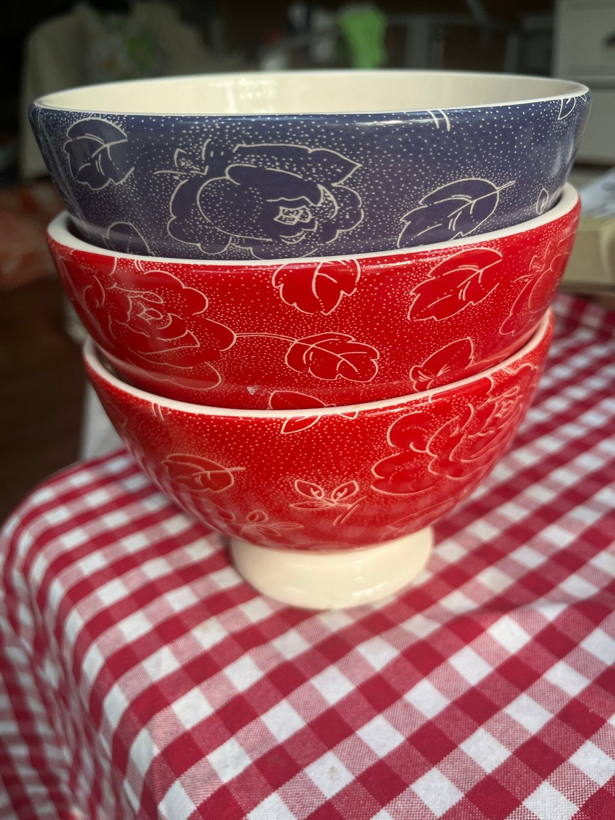 Marieke at Home servies: 3 kommen en 1 eierdopje, Gebruikt, Overige merken, Keramiek, Landelijk/Boerenbont