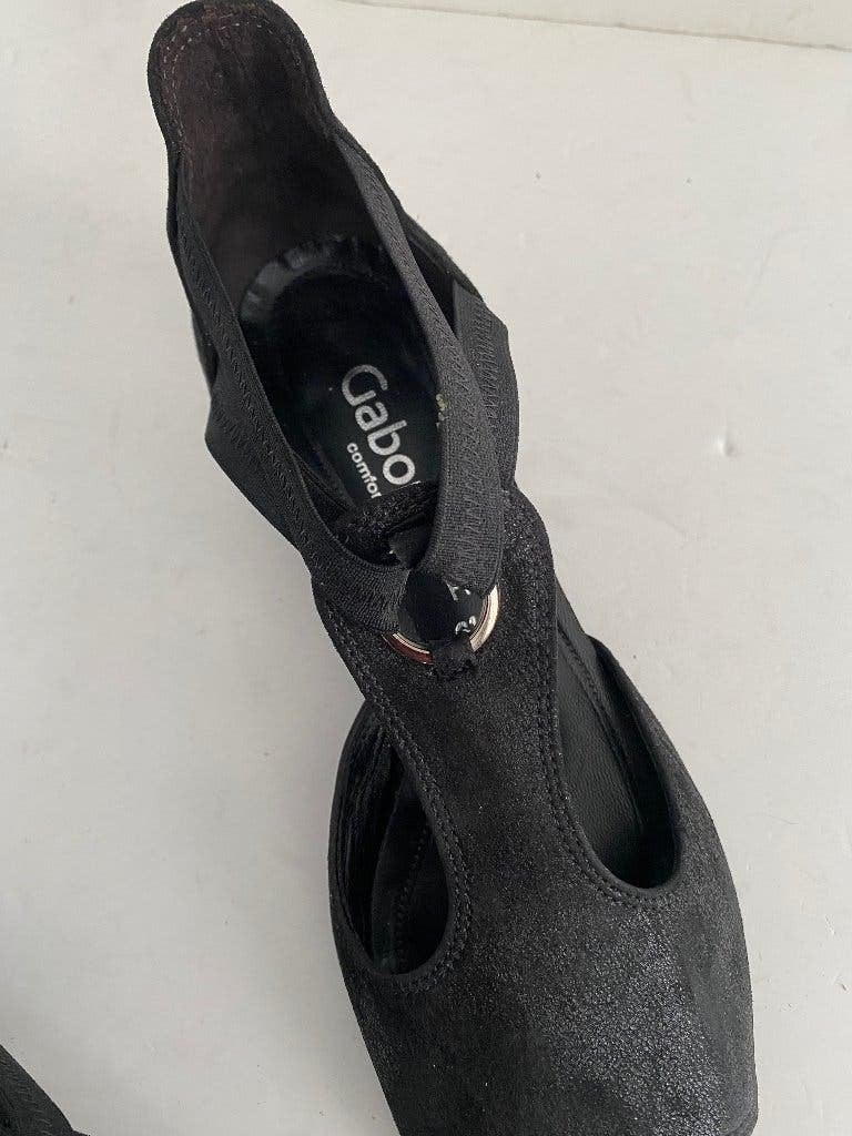 K282 Gabor maat 40/H leren sandalen open lage schoenen zwart, Zwart, Gabor, Zo goed als nieuw, Sandalen of Muiltjes