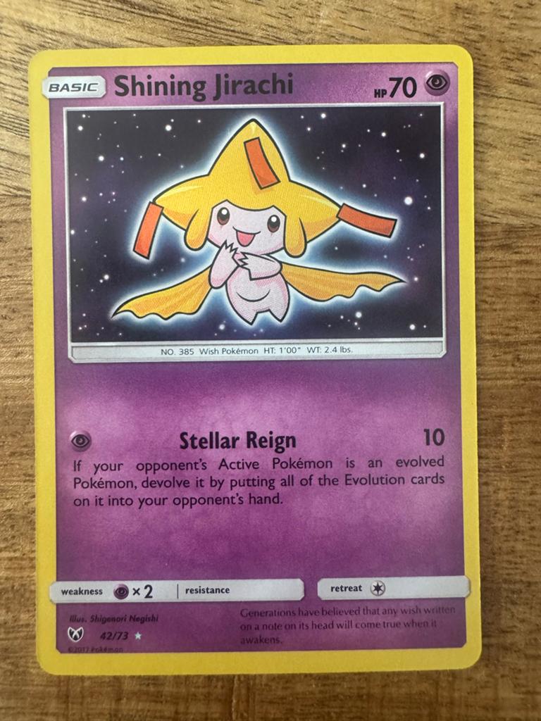 Shining Jirachi Pokémon Kaart - Zeldzaam en Glanzend, Ophalen of Verzenden, Zo goed als nieuw, Losse kaart, Foil