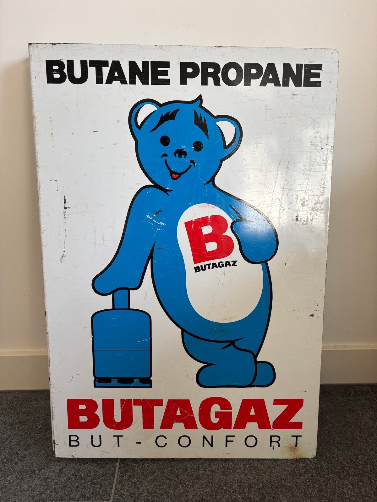 Origineel metalen reclamebord Butagaz, dubbelzijdig, Verzenden, Gebruikt, Reclamebord
