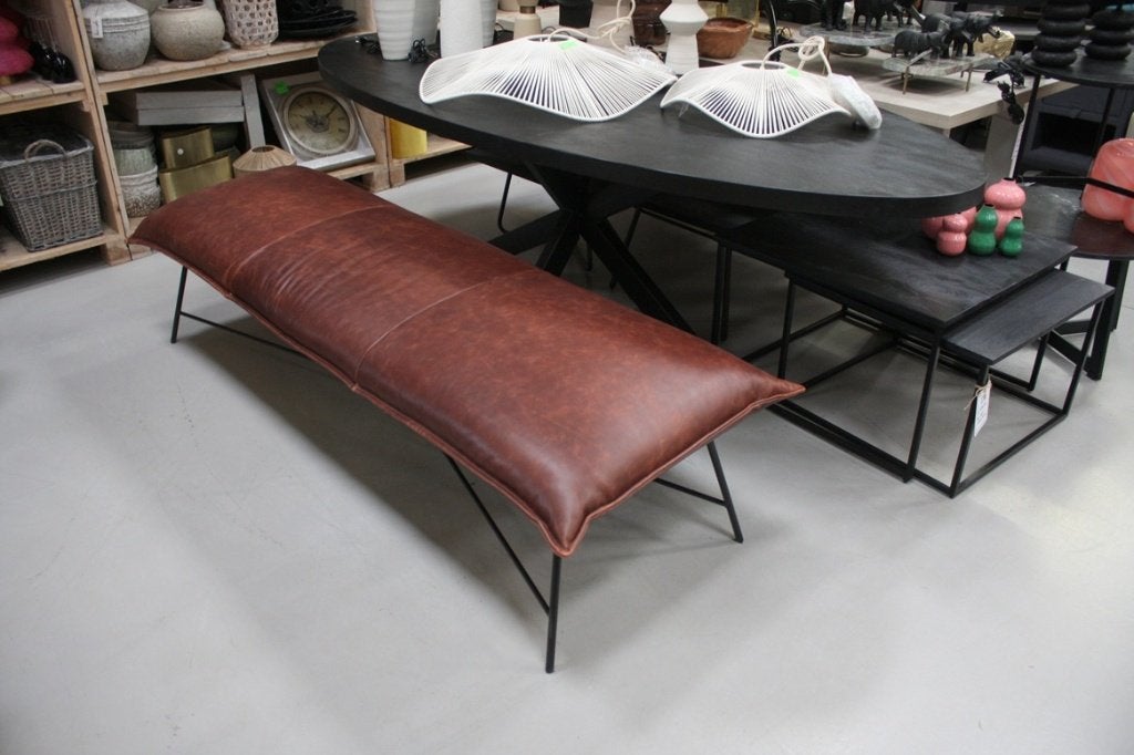 Luxe bank eetkamerbank Vidar Jess design metaal & leer, Ophalen, Zo goed als nieuw, Leer, Drie