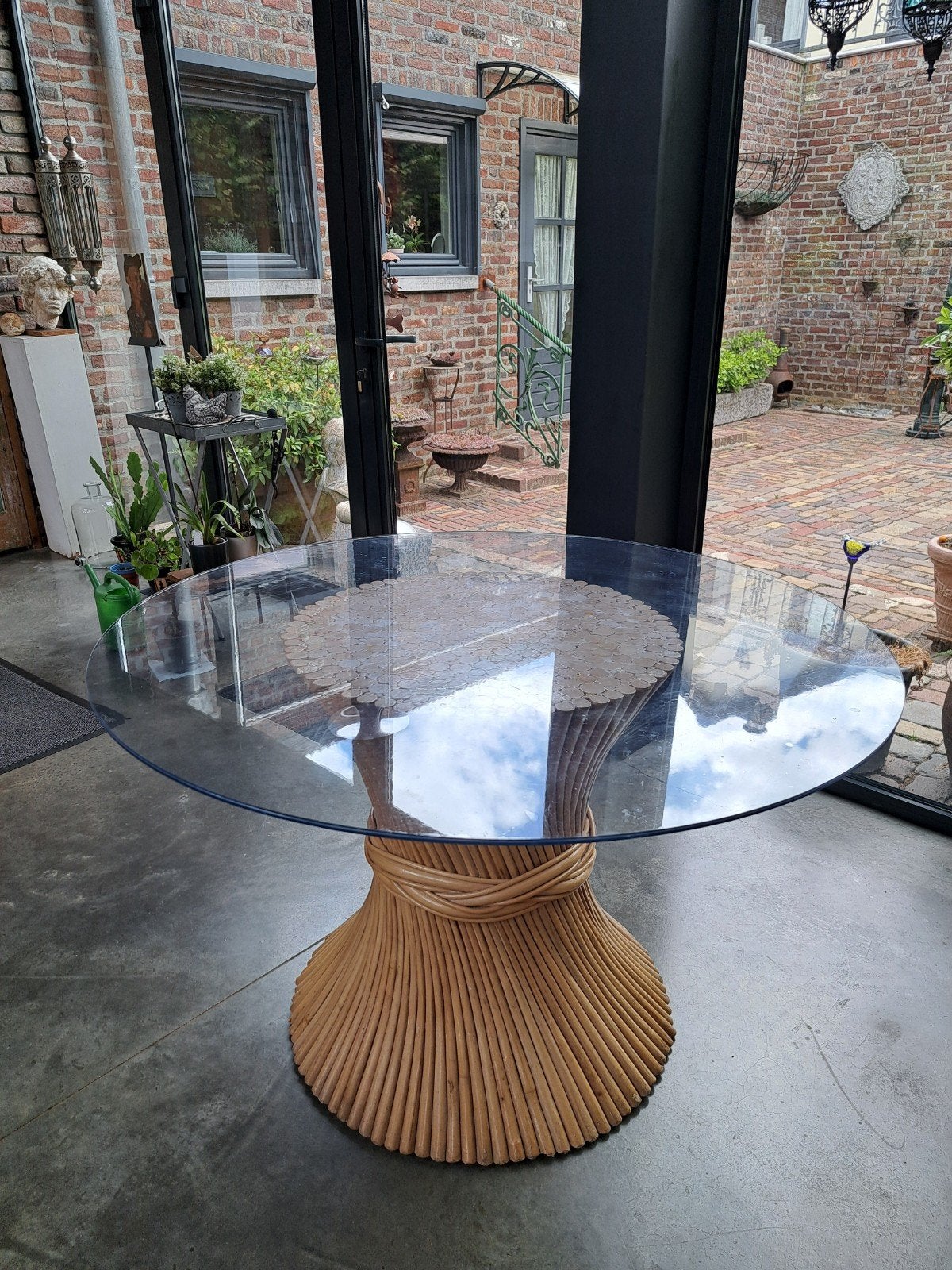 Mc. Guire Vintage diner tafel met glazen blad 1m20, Ophalen
