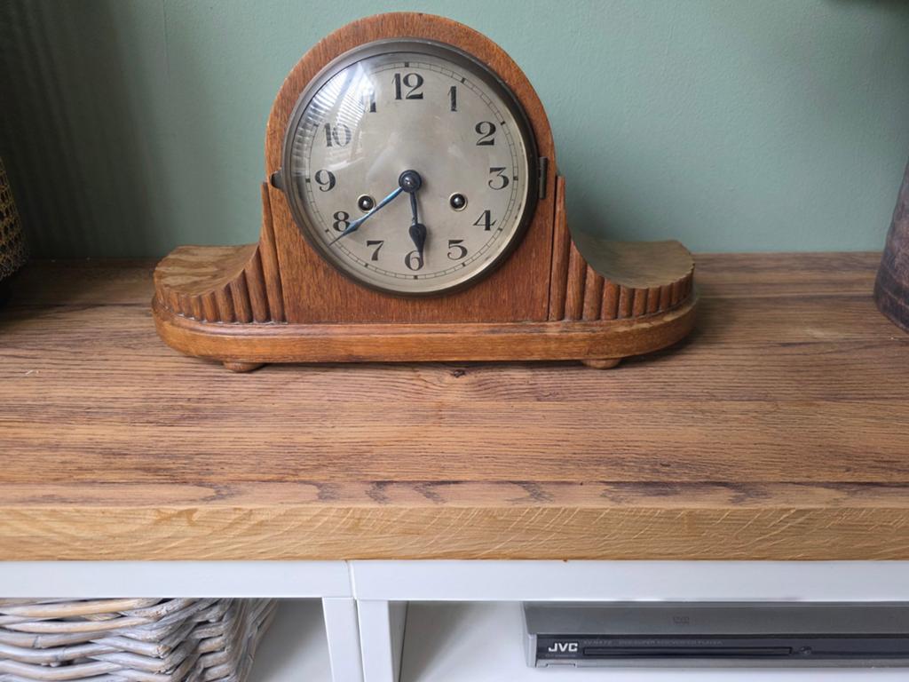 Antieke houten schoorsteenklok - Art Deco stijl, Antiek en Kunst, Ophalen of Verzenden