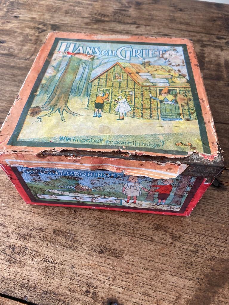 Oud blik Fa. Klont Groningen papier wikkel Hans en Grietje, Verzamelen, Blikken, Ophalen of Verzenden, Gebruikt, Overige
