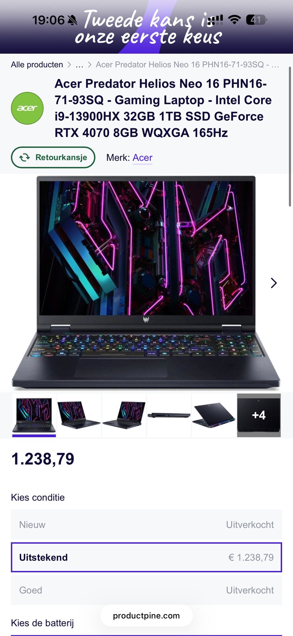 Acer Predator Helios Neo 16 - i9 / RTX 4060 / 165Hz Gaming L, Met videokaart, Ophalen of Verzenden, Zo goed als nieuw, Gaming