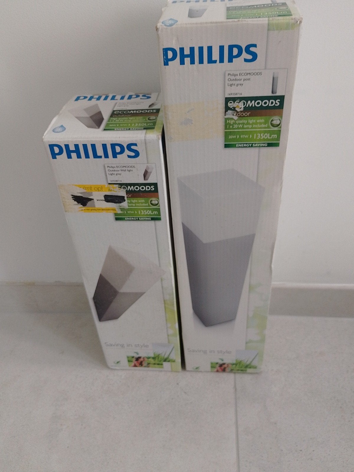Set Philips ECOMOODS Buiten Wandlamp en Sokkel - Lichtgrijs, Tuin en Terras, Buitenverlichting, Overige materialen, Minder dan 50 watt