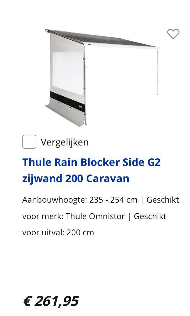 Thule Rain Blocker side G2 zijwand 200 caravan., Caravans en Kamperen, Caravan accessoires, Zo goed als nieuw, Ophalen