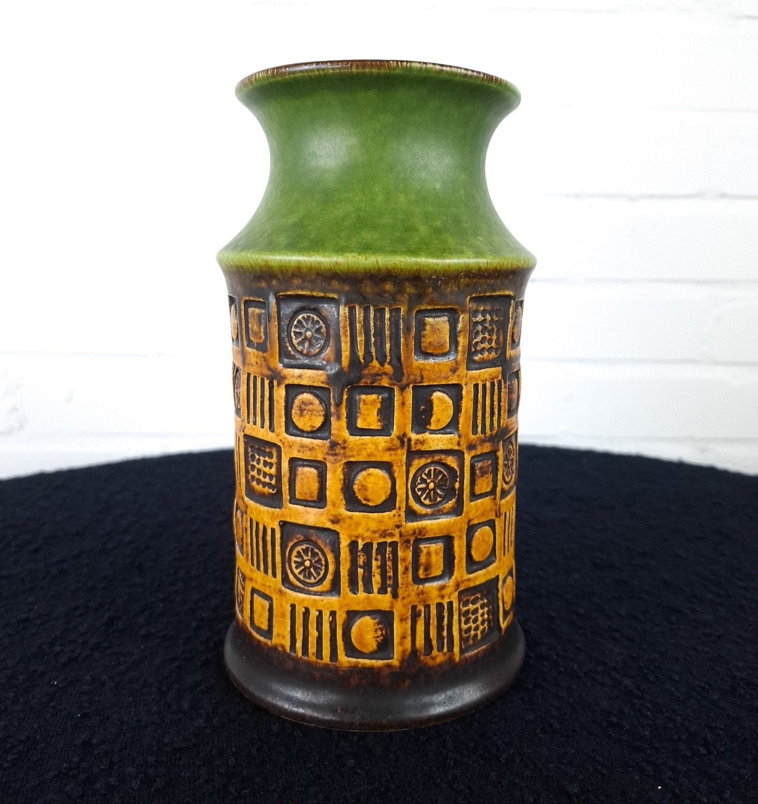 Vintage Bay keramiek vaas jaren 70 West Germany bruin groen, Ophalen of Verzenden