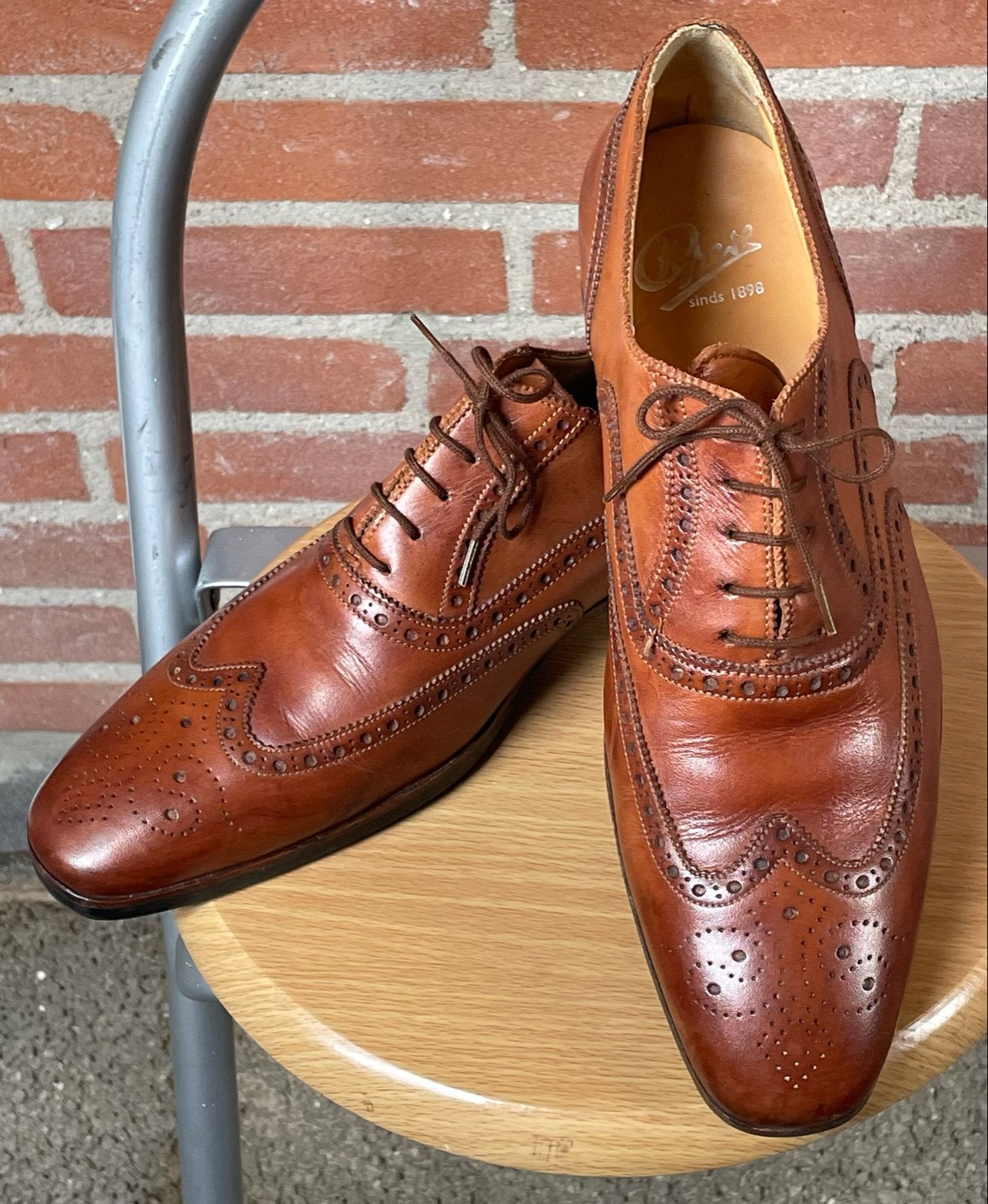 Greve Utrecht Full Brogue Cognac Kalfsleer - Maat 42, Ophalen of Verzenden, Gedragen, Bruin, Veterschoenen