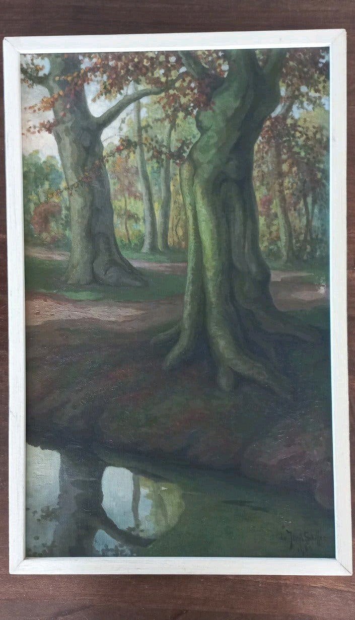 Schilderij 'Boslandschap gesigneerd de Jongh Schiffer 1950, Ophalen of Verzenden