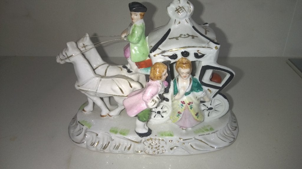 Vintage Novex porselein ; paarden met koets, Antiek en Kunst, Antiek | Porselein, Ophalen of Verzenden