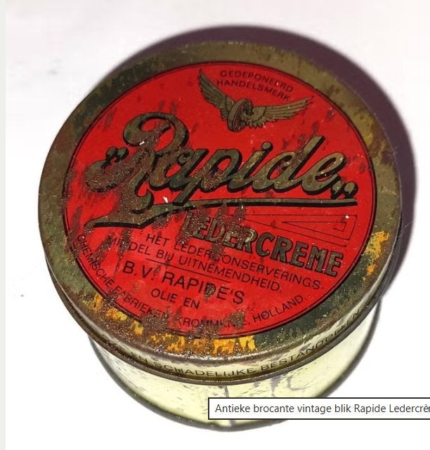 Antieke brocante vintage blik Rapide Ledercrème Krommenie, Ophalen of Verzenden, Gebruikt, Overige