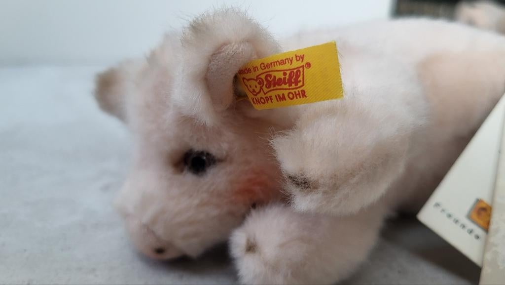 Origineel liggend Steiff varkentje - Zo goed als nieuw, Overige typen, Ophalen of Verzenden, Roze, Met label
