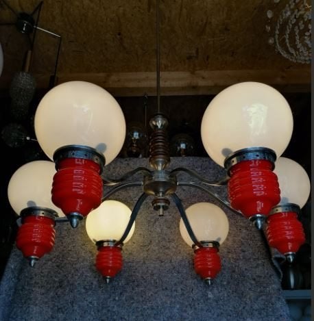 vintage space age kroonluchter Italy 60er jaren, Ophalen, Gebruikt, E14 (klein), Glas