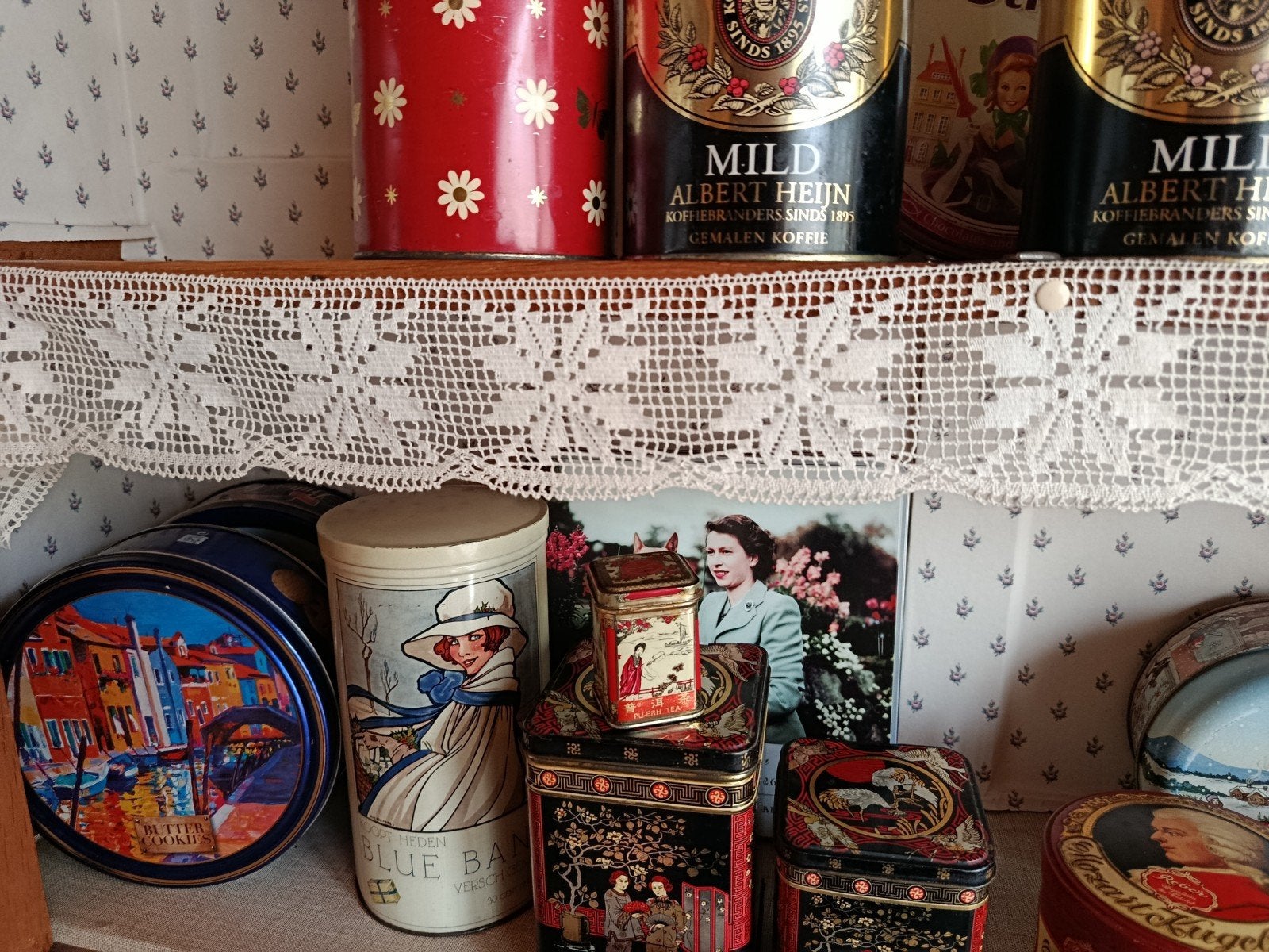 Diverse vintage blikken - Koffie, thee, koekjes en meer, Ophalen of Verzenden, Gebruikt, Overige, Overige merken
