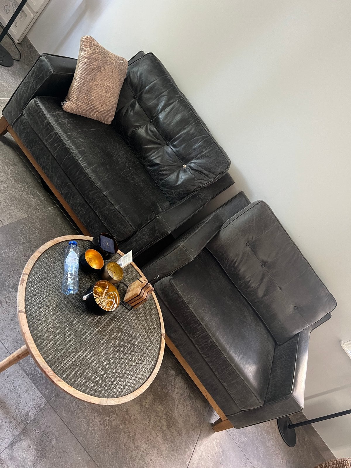Rivièra Maison love seats met poef/tafel, Ophalen, Gebruikt, 150 tot 200 cm, Tweepersoons