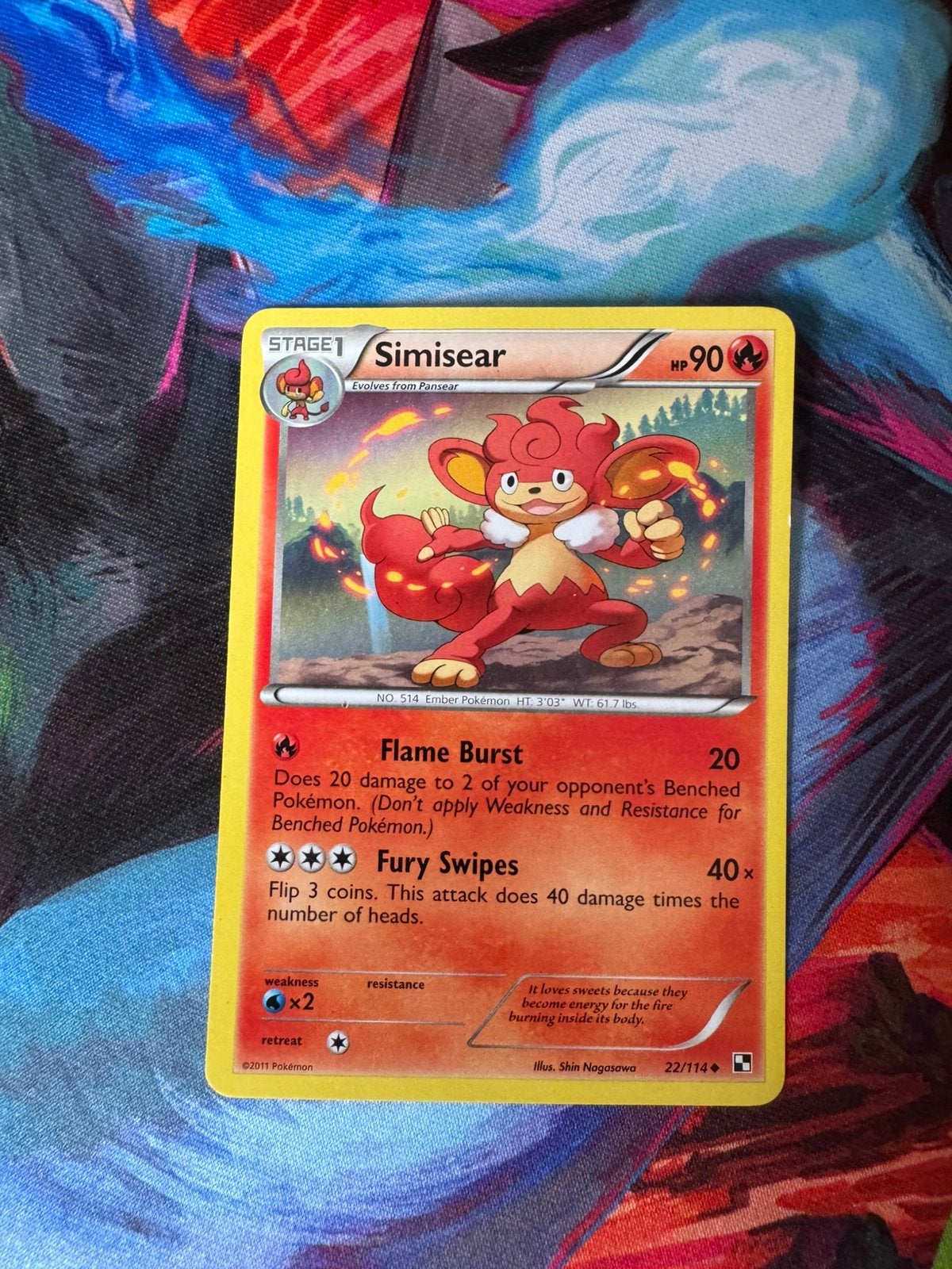 Pokémon kaarten Simisear #22, Ophalen of Verzenden, Zo goed als nieuw, Losse kaart