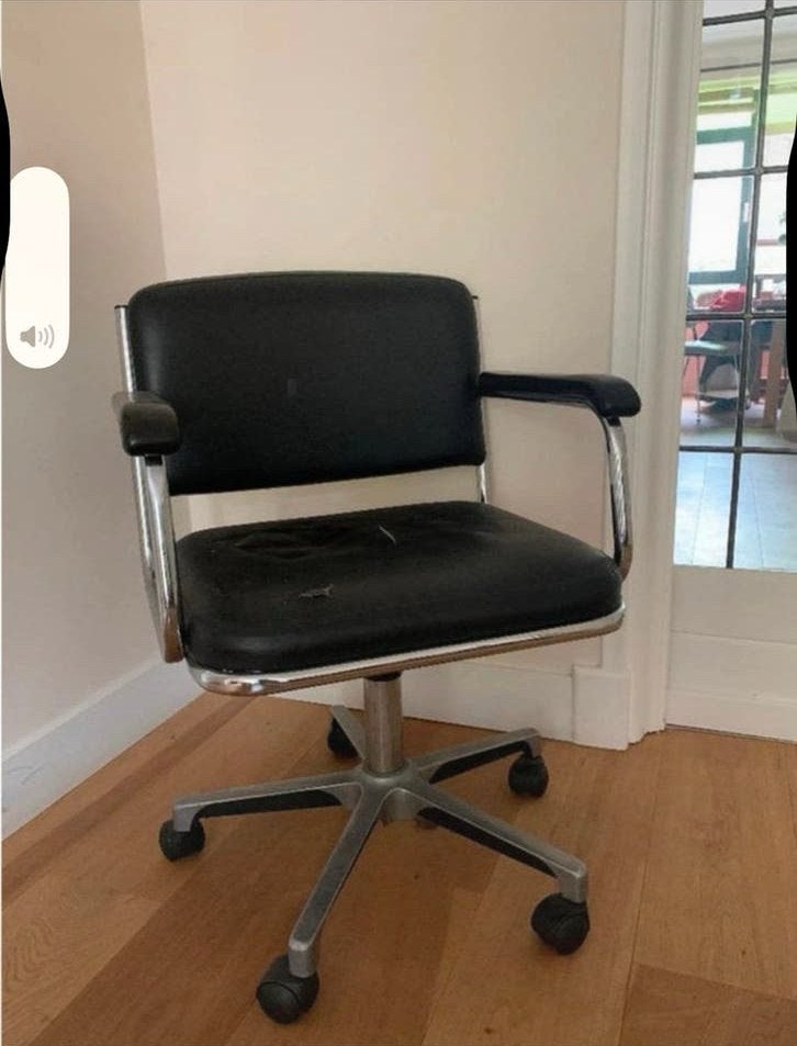 Vintage Bureaustoel Zwart Leer Chroom - Jaren '50/'60 Stijl, Ophalen of Verzenden, Gebruikt, Zwart, Bureaustoel