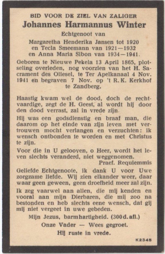 Johannes de Winter 1865 Nieuwe Pekela + 1941 Ter Apelkanaal, Ophalen of Verzenden
