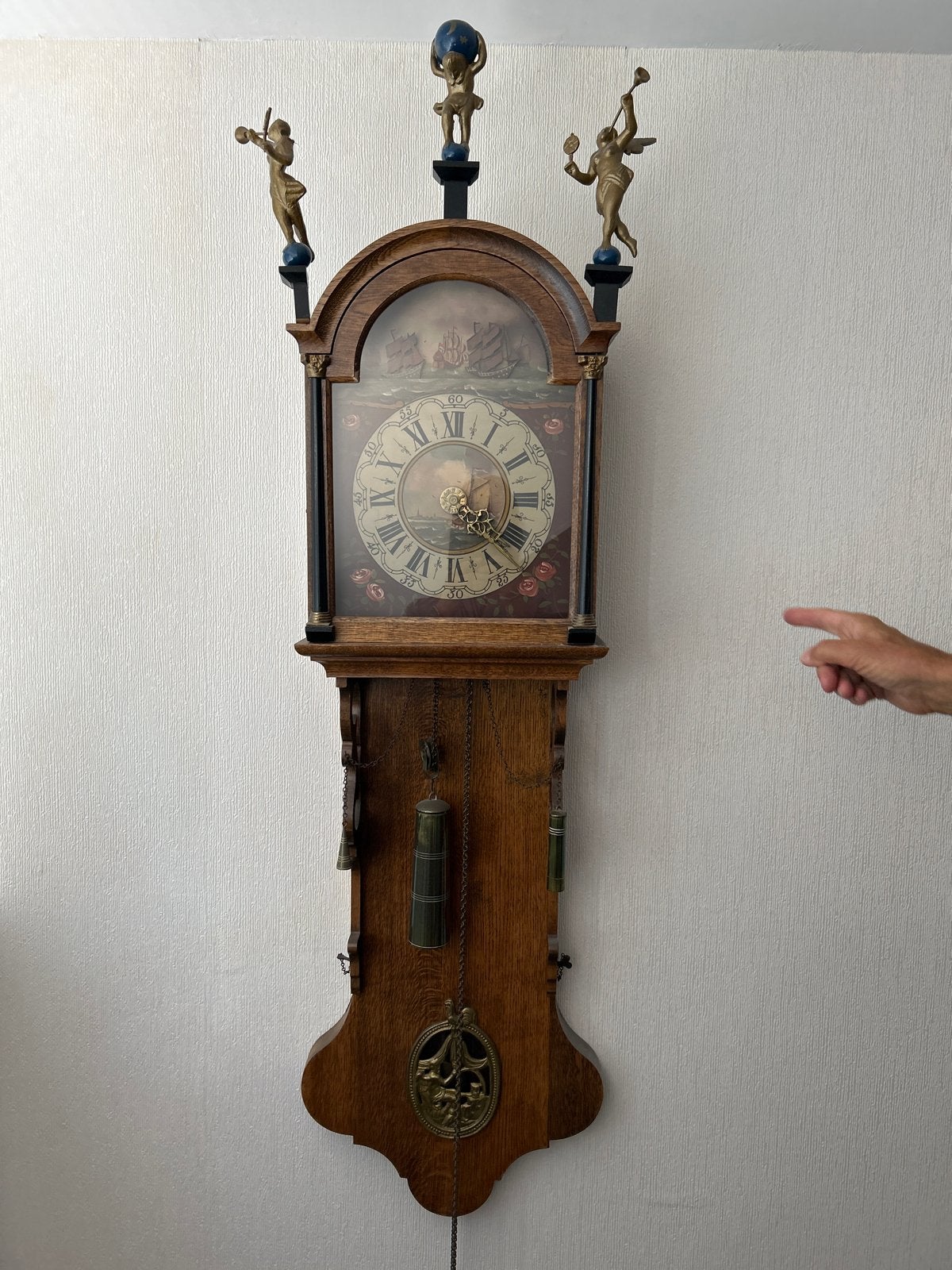 Antieke Friese Staartklok met Scheepsdecoratie, Antiek en Kunst, Antiek | Klokken, Ophalen of Verzenden