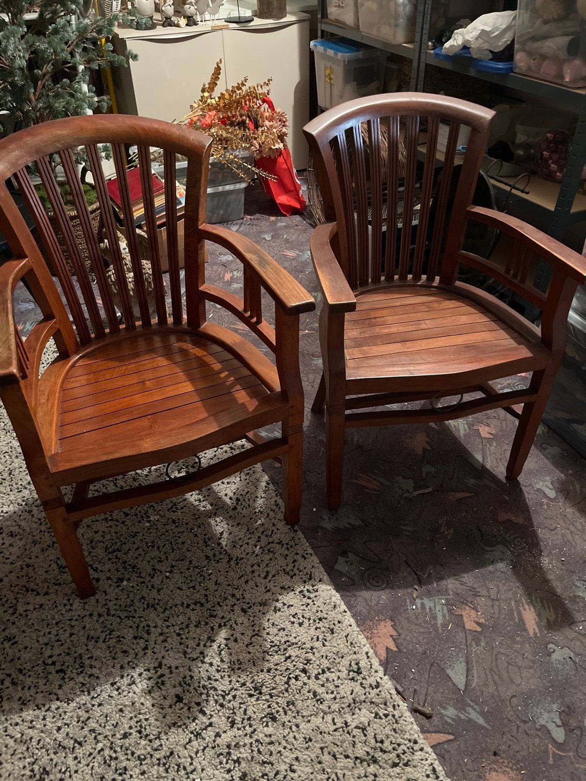 Twee mooie teakhouten stoelen in goede staat, Ophalen, Gebruikt, Twee, Bruin