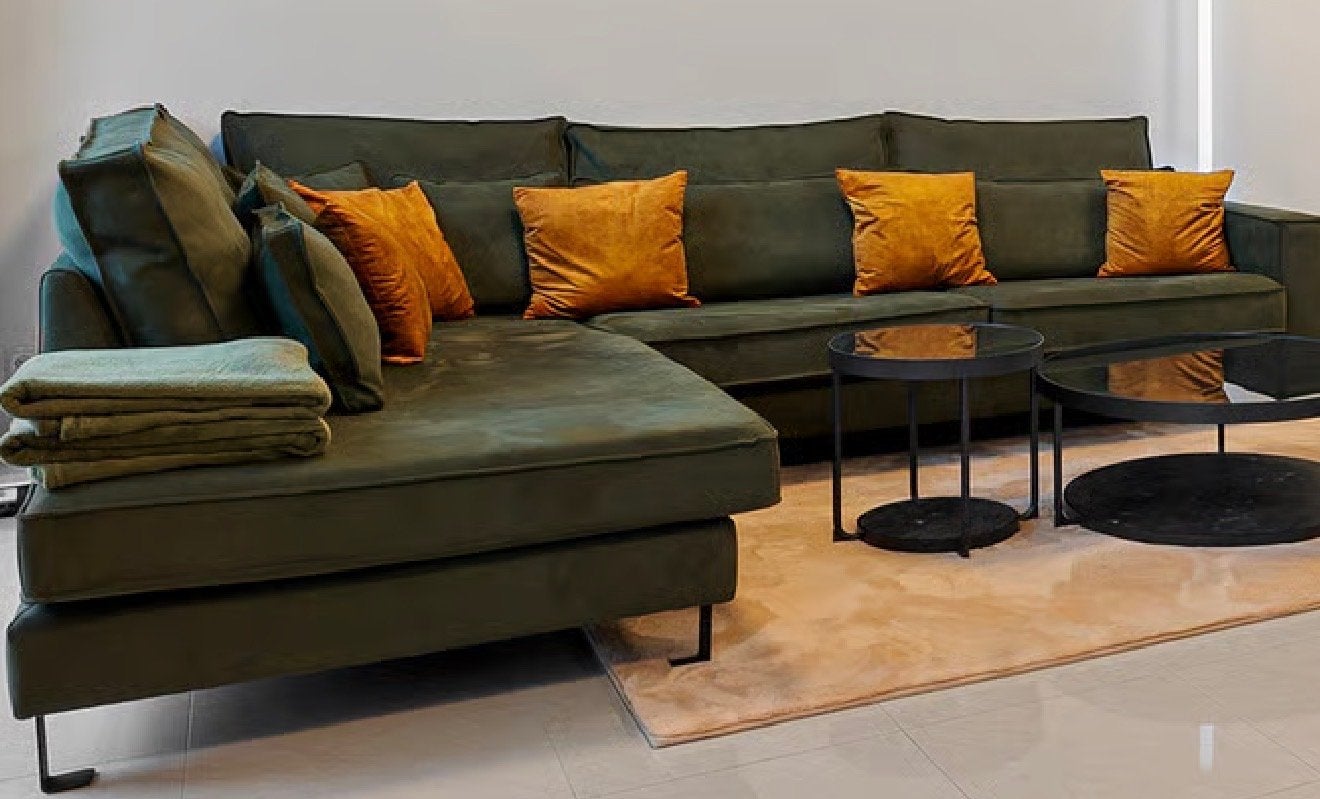 Luxe hoekbank + eettafel 220 cm + 6 draaistoelen, Huis en Inrichting, Ophalen, Hoekbank, Zo goed als nieuw, Stof
