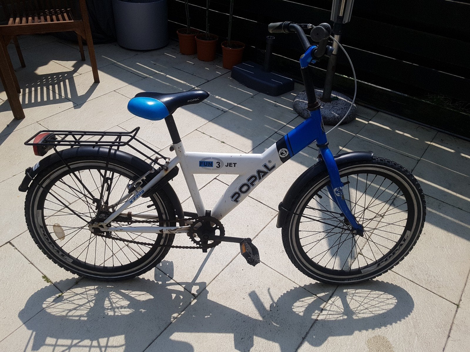 Popal jongensfiets 22 inch - Wit/Blauw, Terugtraprem, Gebruikt, Minder dan 49 cm, Ophalen