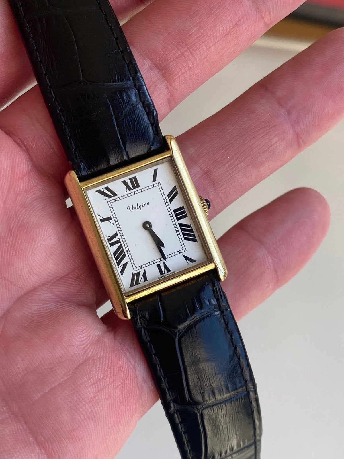 Valgine Tank horloge vintage Cartier look, Overige merken, Polshorloge, Ophalen of Verzenden, Leer