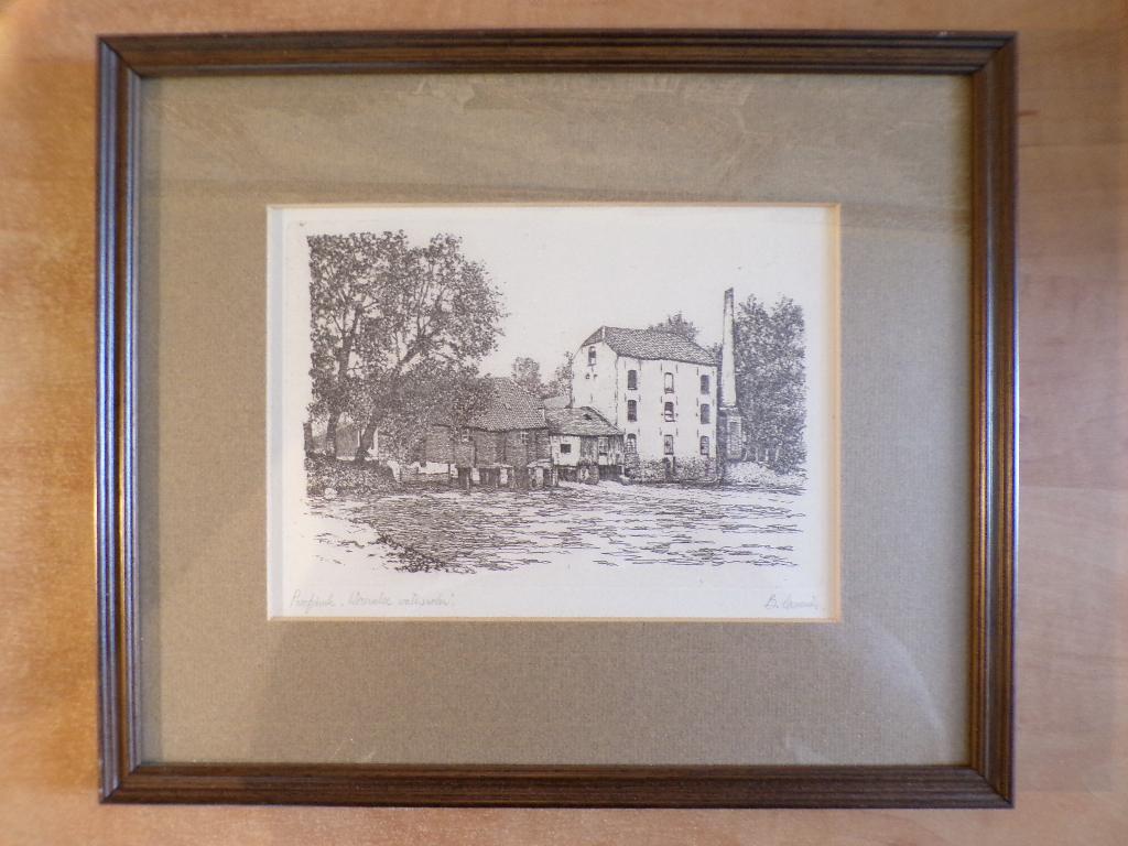 proefdruk ets Woenselse watermolen Eindhoven, Bob Casimier, Ophalen of Verzenden, 32 cm, Met tekst, 1950 - 1999