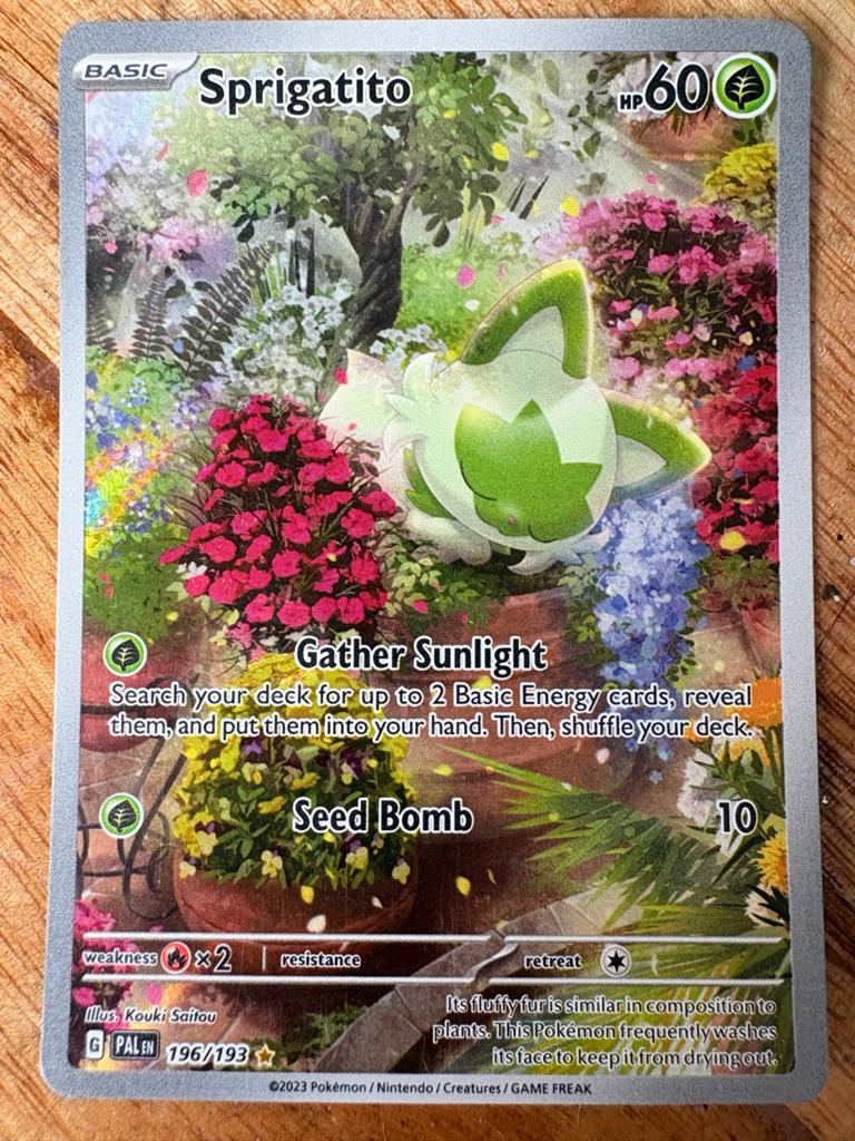Sprigatito Pokémon Kaart 196/193, Ophalen of Verzenden, Zo goed als nieuw, Losse kaart, Foil