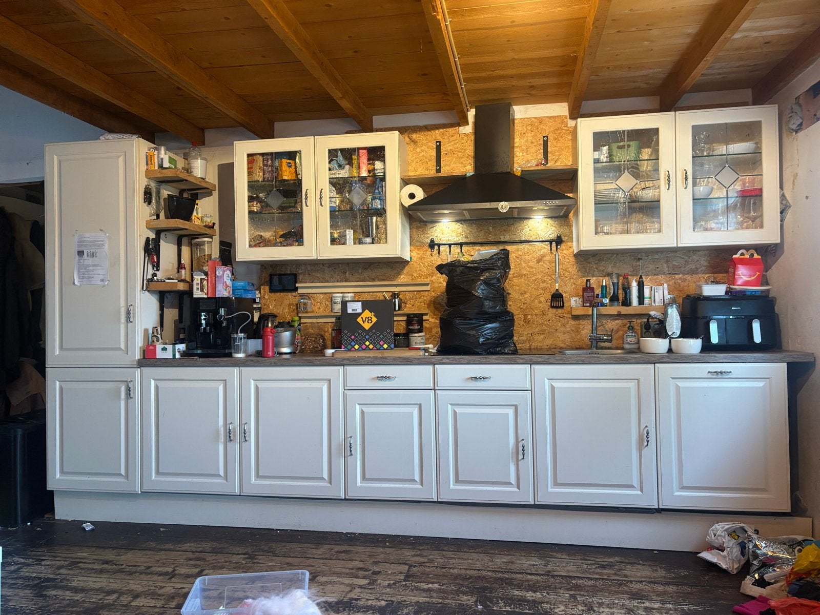 Complete witte keuken met bovenkasten en afzuigkap, Gebruikt, Overige materialen, Wit, Enkelwandige keuken
