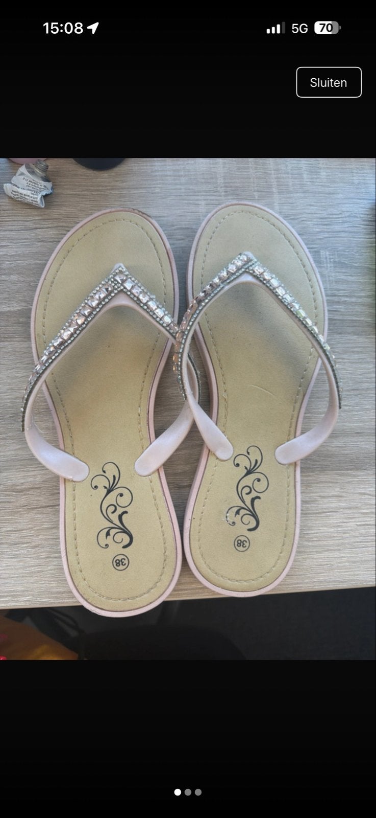 Roze slippers met strass steentjes - Maat 38, Ophalen, Gedragen, Roze, Slippers