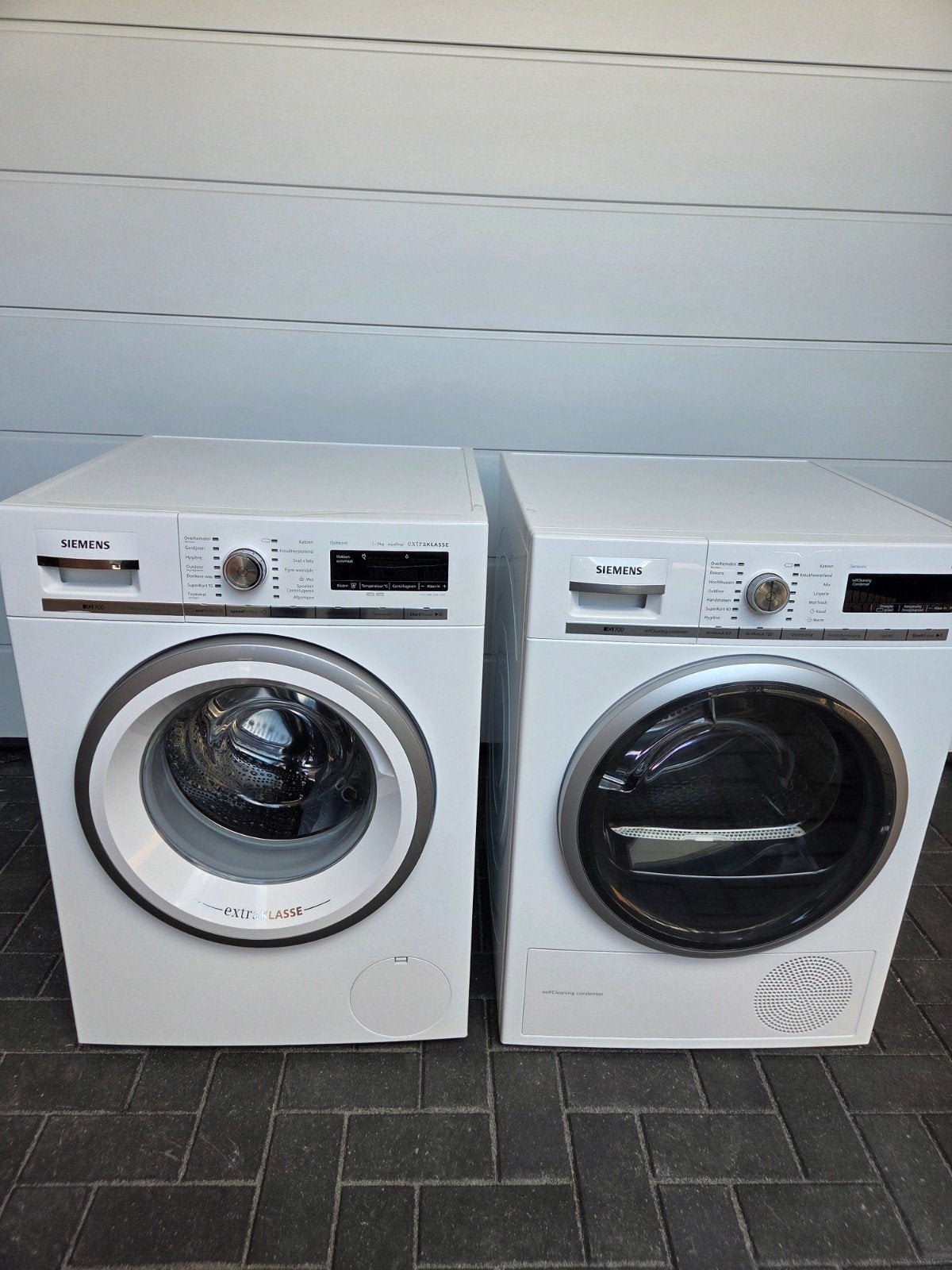Wasmachine Siemens iQ700 en siemens  warmtepompdroger, 8 tot 10 kg, Ophalen, Zo goed als nieuw, 85 tot 90 cm
