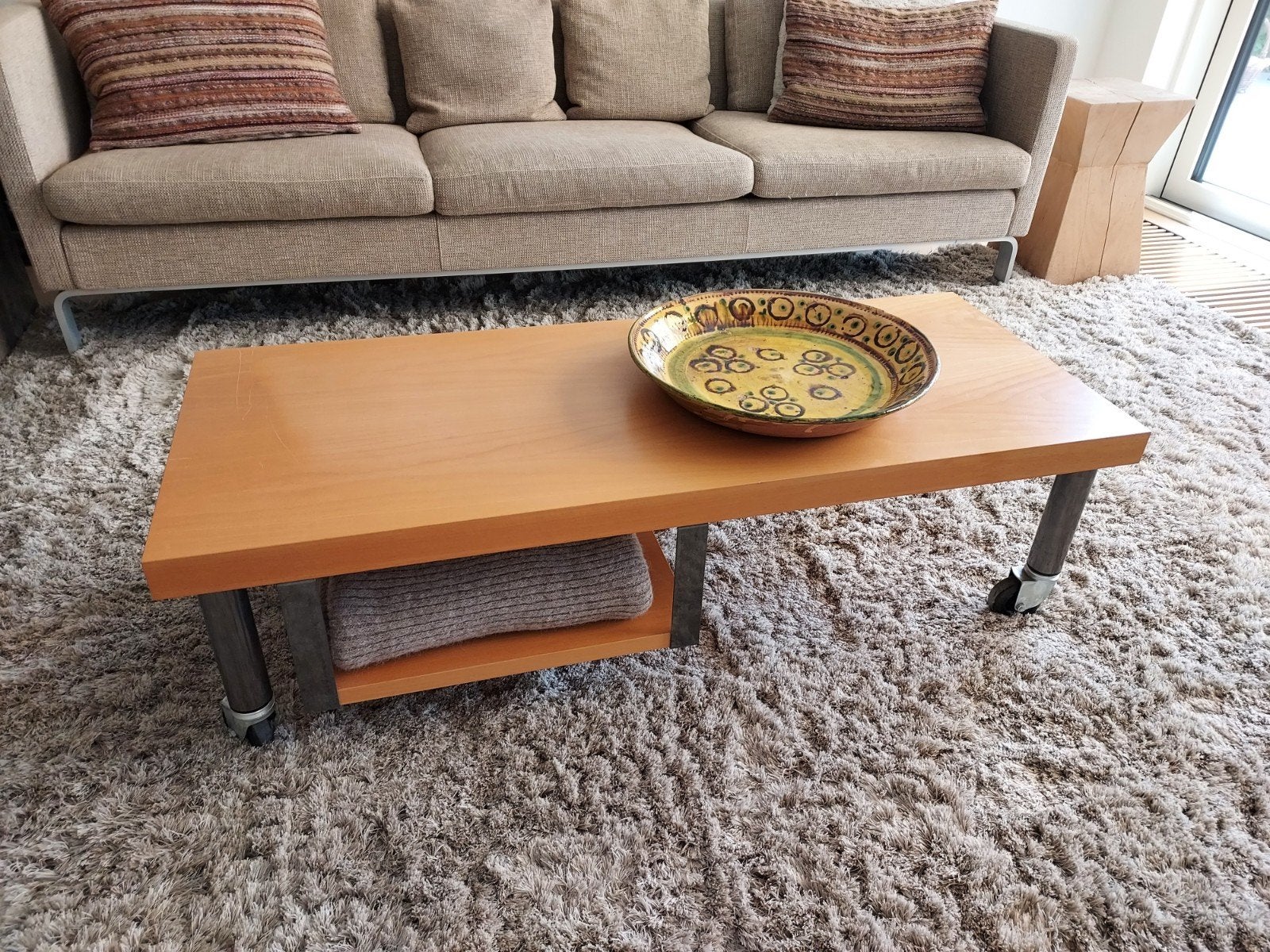 Salontafel met wielen en opbergruimte, Gebruikt, Modern, industrieel, 100 tot 150 cm, 50 tot 100 cm
