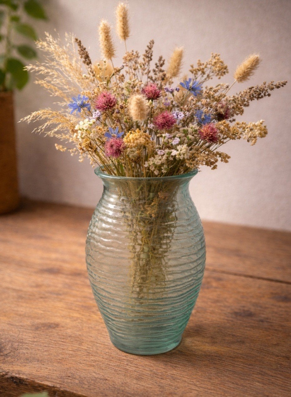Glazen vaas met ribbelstructuur - Gerecycled glas, Ophalen of Verzenden