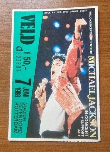 Michael jackson BAD TOUR VELD CONCERT TICKET KAART GOEDE STA, Verzenden