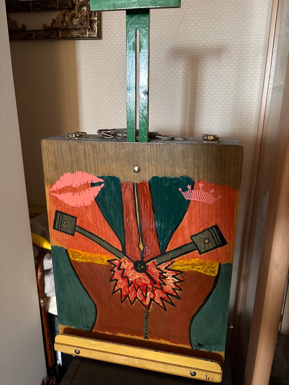 Uniek handgeschilderd kunstwerk op houten kistje, Ophalen of Verzenden, Gelezen, Schilder- en Tekenkunst