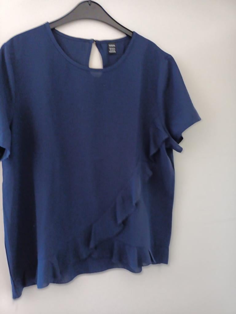 Shein Blauwe Top met Korte Mouwen en Ruches, Maat XL, Blauw, Maat 46/48 (XL) of groter, Ophalen of Verzenden, Zo goed als nieuw