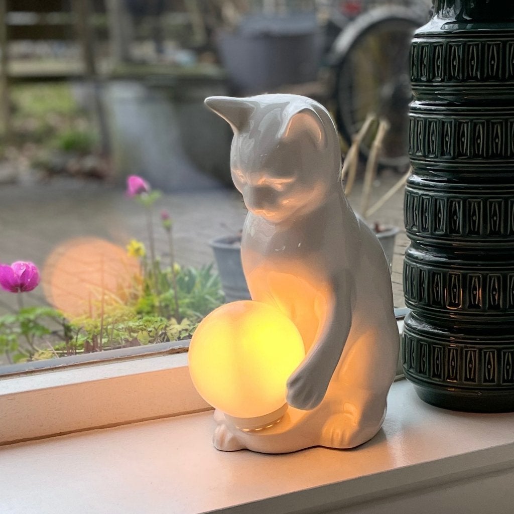vintage kat LAMP porselein opaal glas Mid Century poes retro, Ophalen of Verzenden