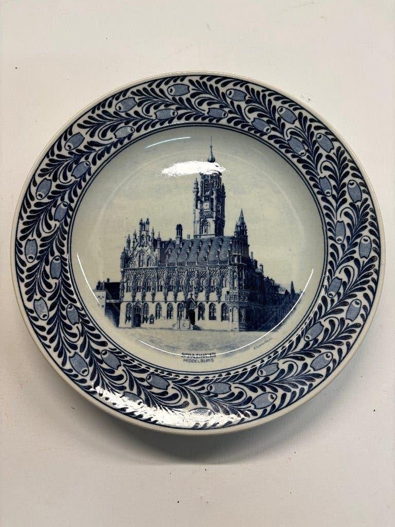 Antiek Delfts blauw wandbord Stadhuis Middelburg (Puntgaaf!), Antiek en Kunst, Ophalen of Verzenden