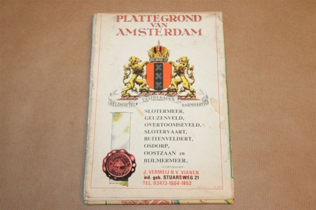 Oude plattegrond van Amsterdam - Vermeij NV - 1950 !!, Boeken, Atlassen en Landkaarten, Gelezen, Ophalen of Verzenden, Landkaart