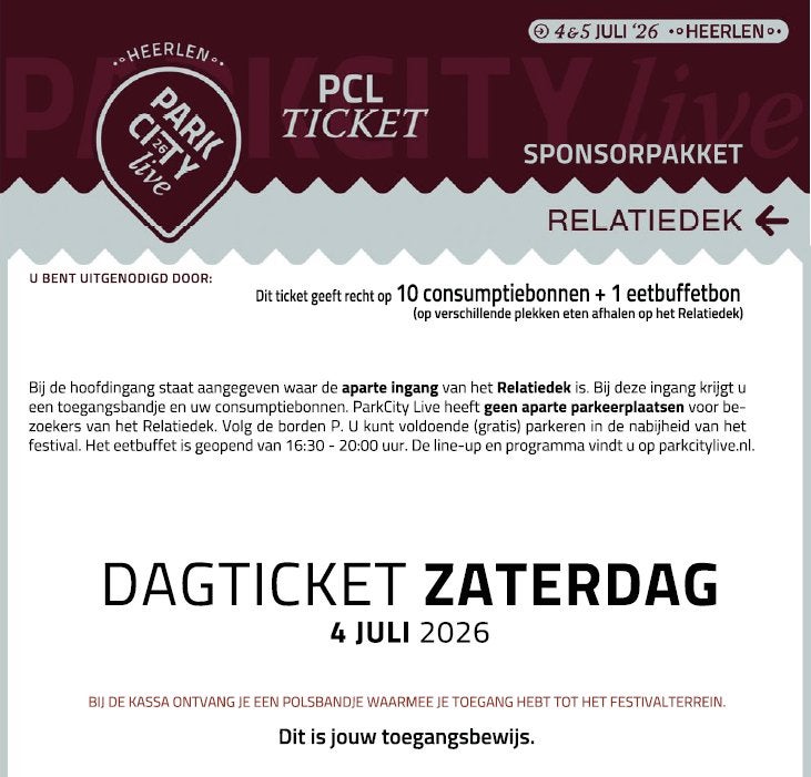 VIP-ticket ParkCity Live zaterdag 2x volwassen + 1 x junior, Drie personen of meer
