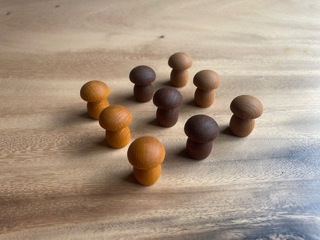 Grapat 9x bruine houten paddestoelen in 3 tinten, NL, Nieuw, Ophalen of Verzenden, Info@handmadebycharlie.nl